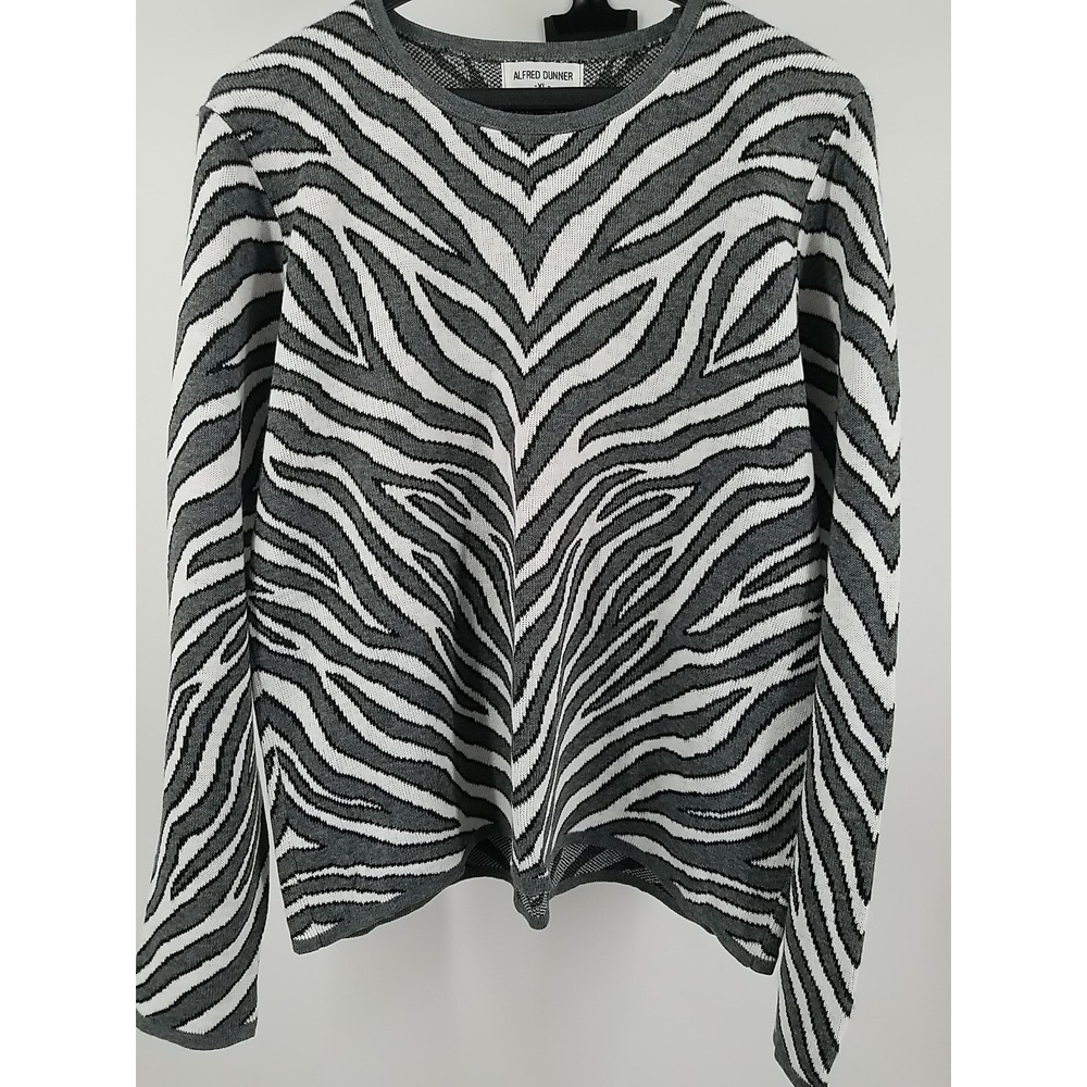 Alfred Dunner XL Womens Zebra Print Grey Sweater Long Sleeve Pullover Striped